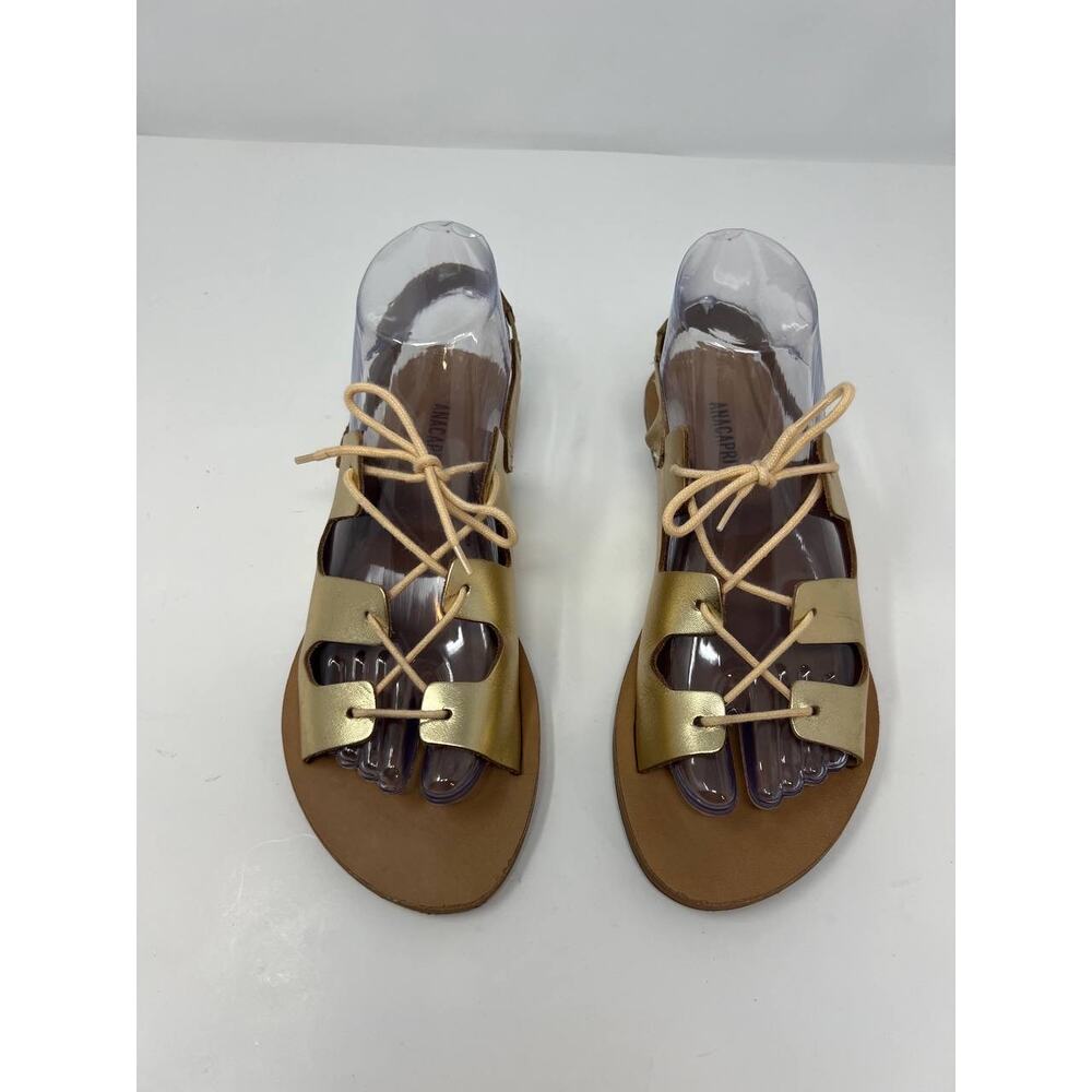 Ana Capri Women's Gladiator Metallic Gold Sandals Flats Size 37 US 6.5 - Picture 3 of 13